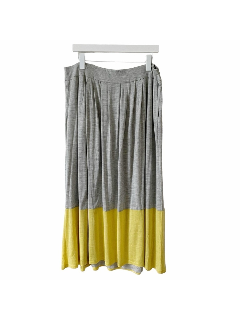 Eileen Fisher Silk Cotton Jersey Maxi Skirt Size Large Gray Colorblock Luxury